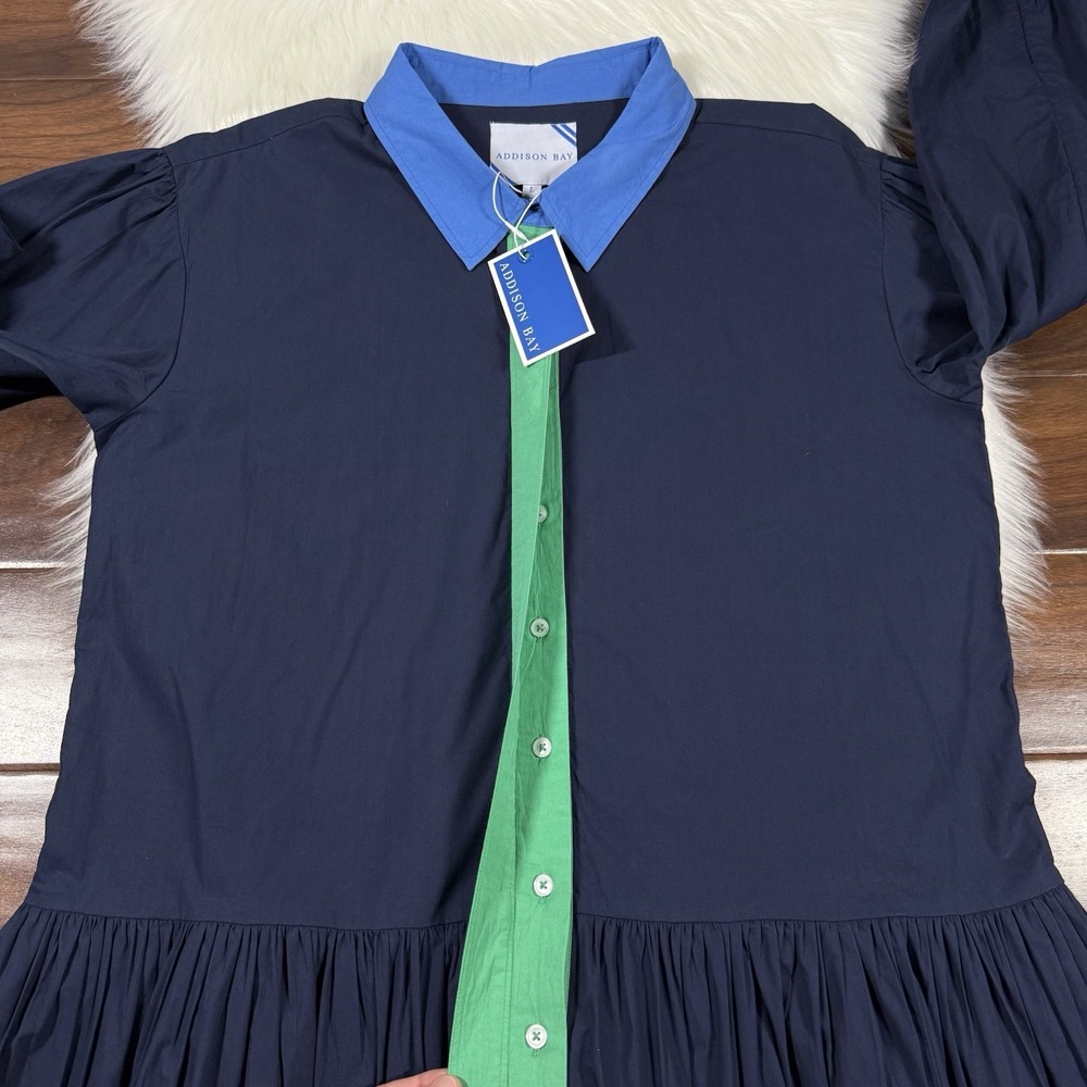 Addison‎ Bay Women's Size XL Navy Blue Collared Poplin Lane Shirt Dress - Picture 8 of 12